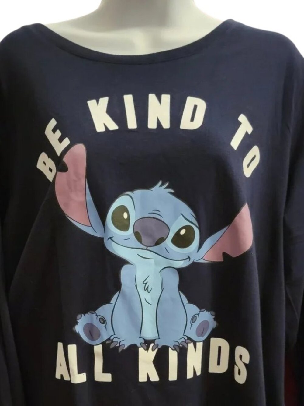 Disney Stitch Be Kind To All Kinds Long Sleeve Graphic Tee Navy Women Large
